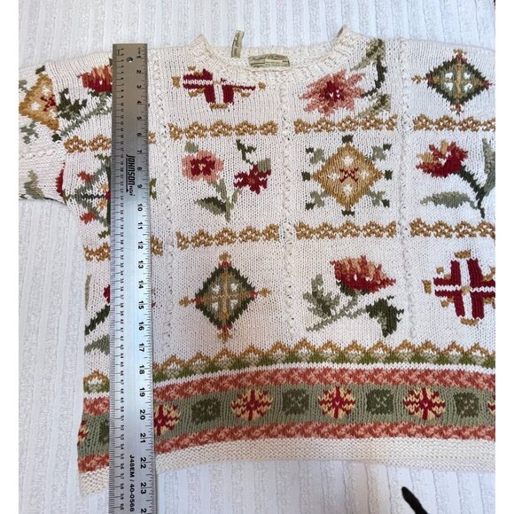 Vintage Hunters Run Mixed Floral Pattern Hand Knitted Sweater Large Ramie Cotton - Picture 9 of 9